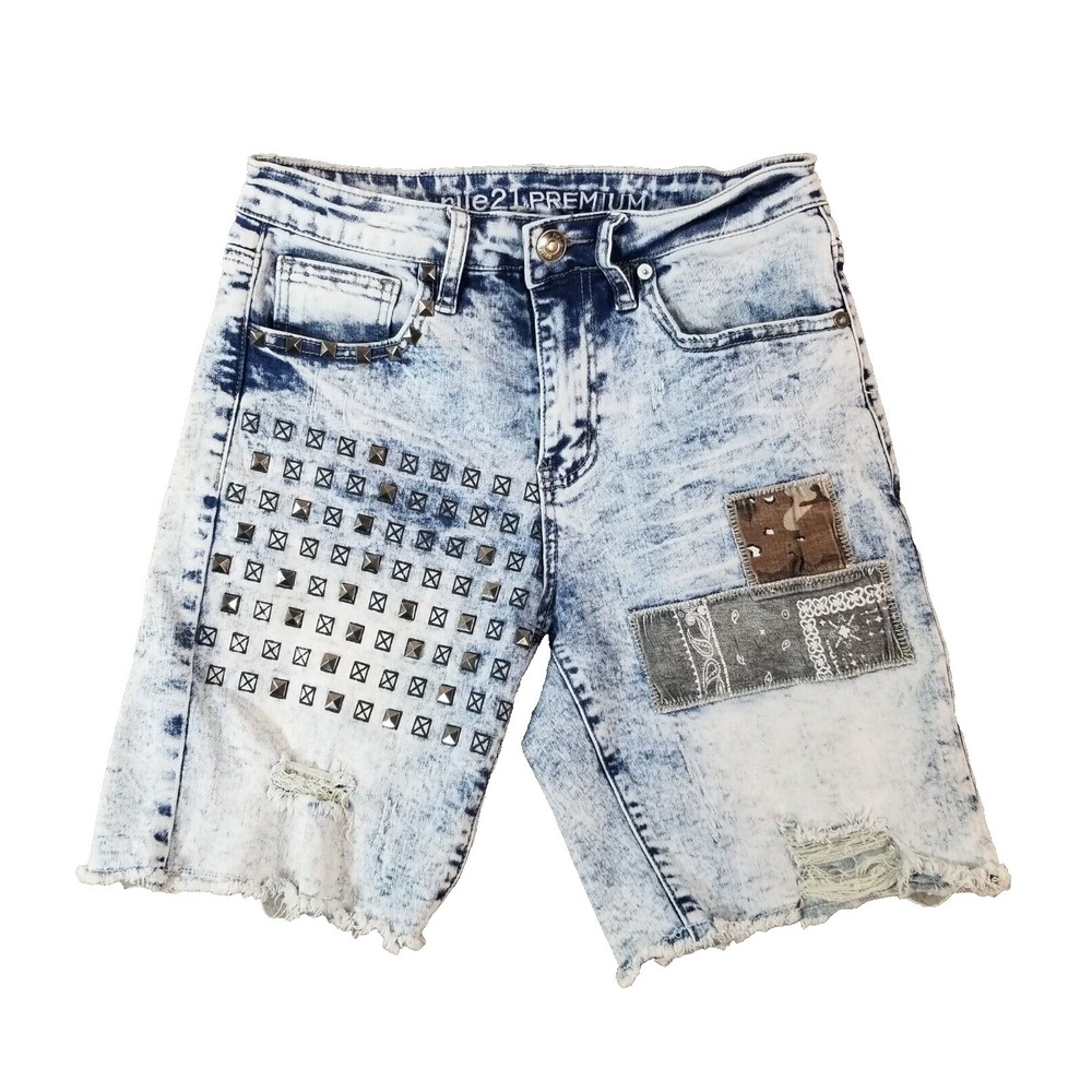 Rue 21 Shorts men's 28x9 blue denim Y2K embellished Flex stretch Hip Hop Urban